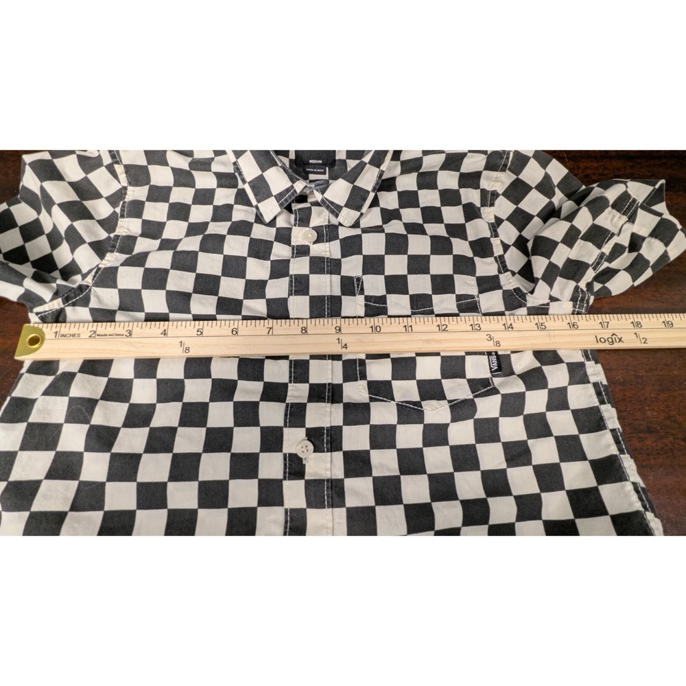 Vans Boys Checkerboard Button Front Shirt Black White Checkered Short Sleeve M - Picture 7 of 9